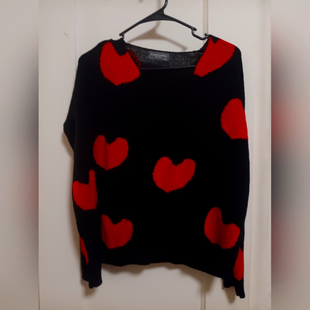 Black and Red Heart Sweater